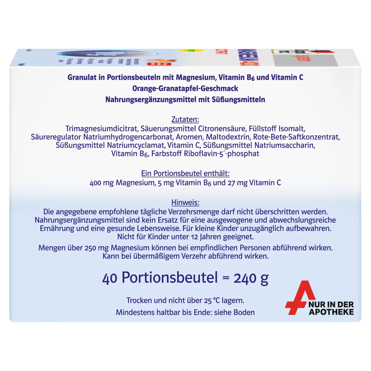 Abbildung der Produktverpackung Doppelherz system MAGNESIUM 400 CITRAT Seitenansicht rechts